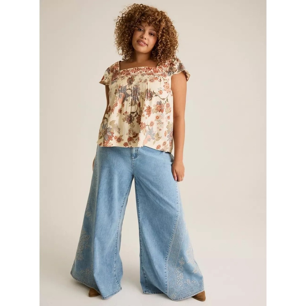 torrid Cream Floral Square-Neck Tank Top